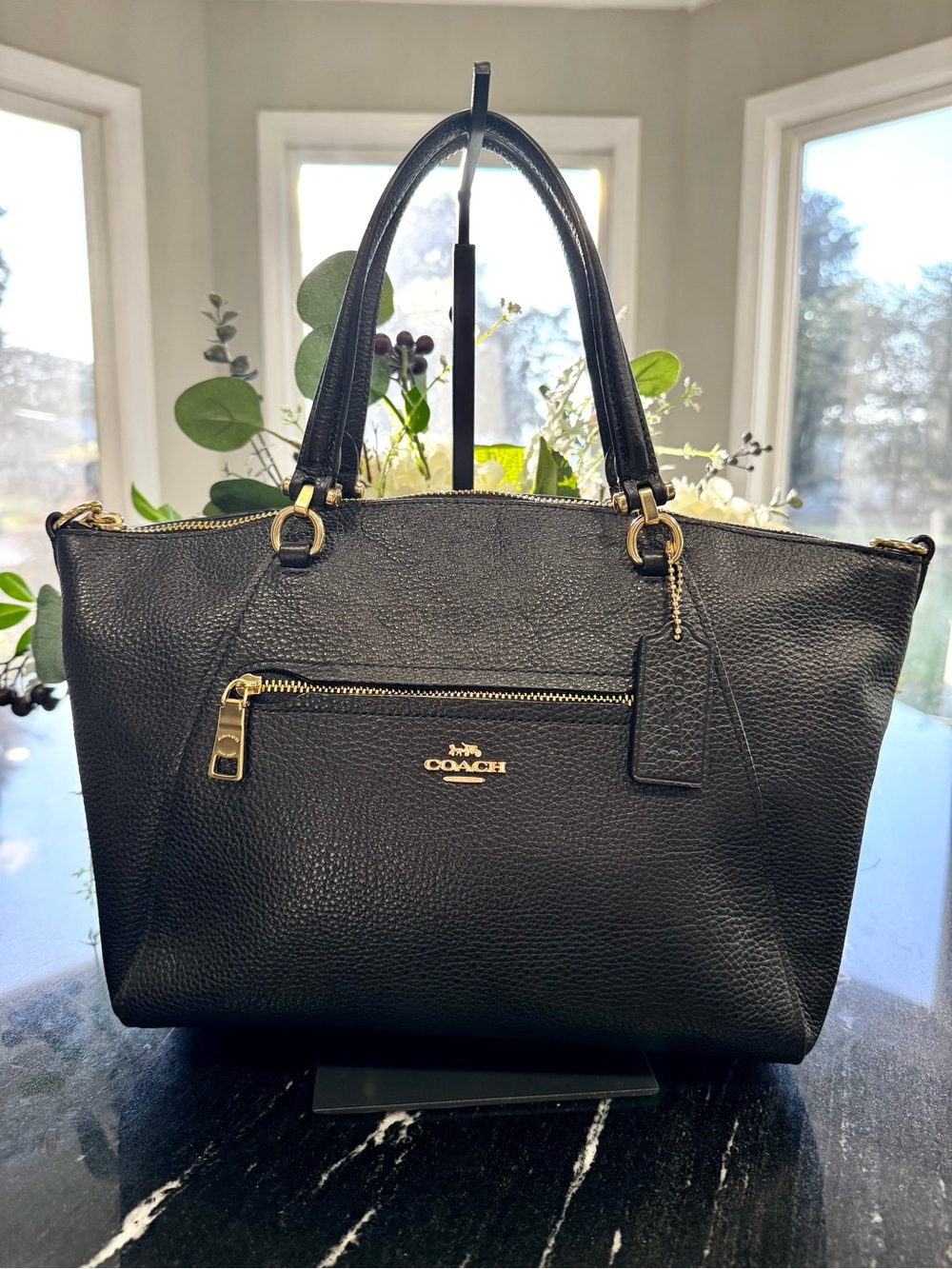 🖤COACH Prairie Pebbled Leather Satchel Crossbody Black Gold Hardware